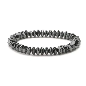 Bracelet pour homme en hématite magnétique 8mm avec perles géométriques à facettes