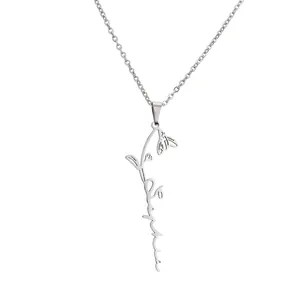 Collier en acier inoxydable argenté avec fleur de naissance et pendentif Sophia