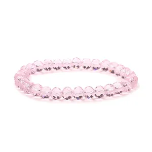 Pink 8mm faceted crystal bead bracelet with sparkling multi-surface light reflection