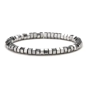 Bracelet de perles d'hématite magnétique 8mm avec perles hexagonales gris foncé