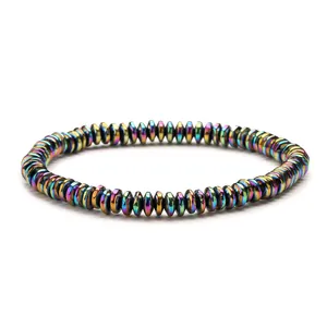 Regenbogen Magnet-Hämatit-Armband mit 8mm flachen Scheibenperlen für Damen und Herren