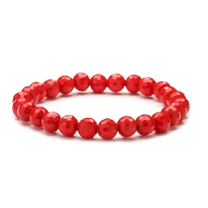 Sparkling red 8mm faceted crystal glass bead bracelet with multi-surface light reflection