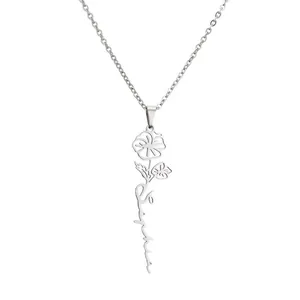 Collier personnalisé en acier inoxydable argenté avec fleur et pendentif Sophia