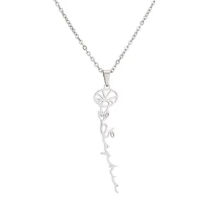 Collier prénom personnalisé en acier argenté avec texte Sophia et pendentif tulipe