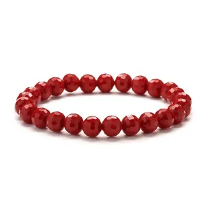 Faceted 8mm red crystal beads bracelet with shimmering 96-cut glass earth round beads