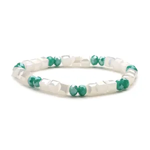 6mm colorful crystal beaded bracelet with white cube and turquoise faceted glass beads