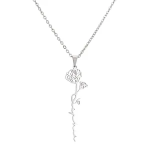 Collier fleur de naissance en acier inoxydable argenté avec pendentif prénom Sophia