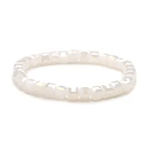 Minimalist 6mm milky white faceted crystal cube bead bracelet with subtle iridescence