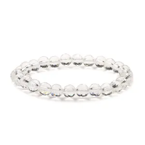 Sparkling 8mm clear faceted crystal bead bracelet with 96-cut earth beads design