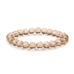 Sparkling champagne crystal beaded bracelet with faceted glass stones in Korean style