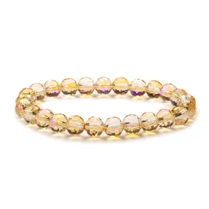 Sparkling multi-faceted aurora crystal bead bracelet with elegant champagne gold finish