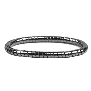 Bracelet minimaliste 8mm en hématite magnétique avec perles cylindriques noires polies