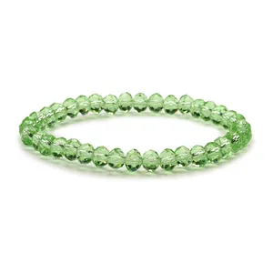 Sparkling light green 6mm crystal faceted glass bead bracelet with elastic cord