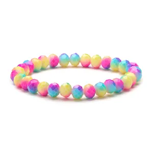 Rainbow crystal 8mm earth bead bracelet with multifaceted colorful gradient finish