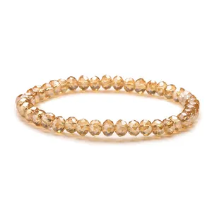Sparkling 6mm champagne crystal glass beaded bracelet with faceted surface on white background