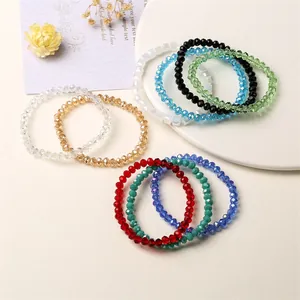 Sparkling multi-color 6mm crystal glass beaded bracelet set with faceted beads