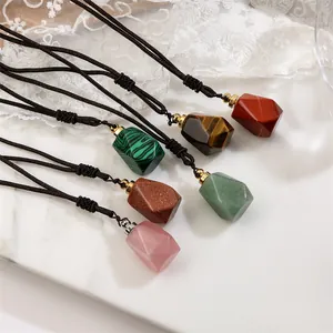 Naturstein Ätherisches Öl Parfümflasche Anhänger Halskette Geflochtenes Seil Literarischer Retro Geometrischer Kupferschmuck