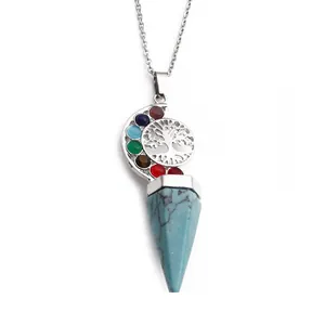 Collana Chakra Albero della Vita con pendente in turchese verde e base argento