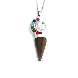 Collana con Pendente in Cristallo Occhio di Tigre e Albero della Vita Chakra