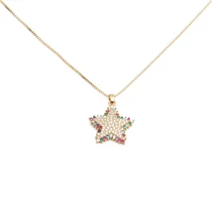 Elegante collar de estrella dorada con circonitas cúbicas y piedras de colores finas