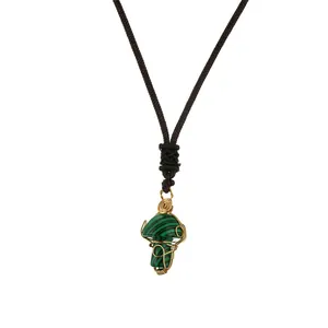 Handmade mushroom pendant necklace with green malachite stone and gold wire wrap