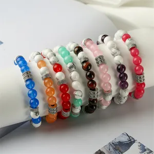 Naturstein Perlen Armband Mit Edelstahl Zwischenstücken Weißer Türkis Tigerauge Achat Elastisches Armband Für Damen Handgefertigter Schmuck Geschenk