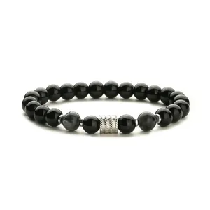 Pulsera para hombre de acero inoxidable con ojo de tigre y ónix sobre fondo blanco