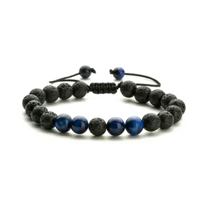 Bracelet tressé ajustable de 8mm en œil de tigre et pierre de lave pour l'énergie