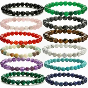Naturstein Perlen Armband Für Damen Herren Tigerauge Amethyst Rosenquarz Achat Elastisches Heilkristall Schmuck Geschenk