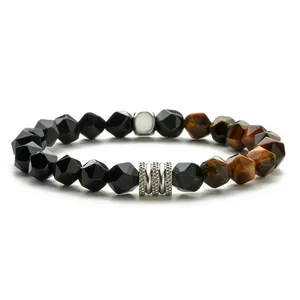 Pulsera para hombre con cuentas de ágata negra y ojo de tigre con detalles metálicos