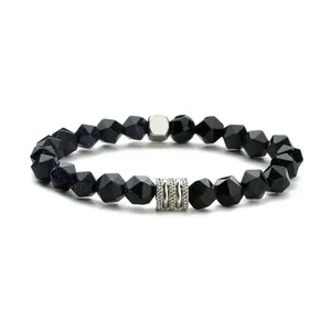 Pulsera minimalista para hombre con cuentas facetadas de piedra azul y ónix negro