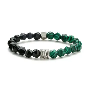 Pulsera para hombre de acero inoxidable con cuentas de ágata negra y ojo de tigre