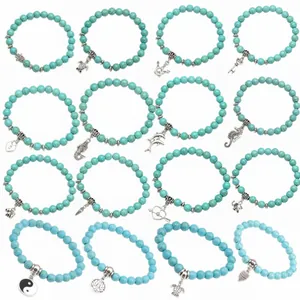 Pulsera De Cuentas De Turquesa Bohemia Con Amuleto De Animal De Aleación Estilo Playa Joyería Elástica Hombre Mujer