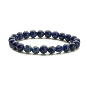 Lapis Lazuli Armband mit 8mm runden und facettierten tiefblauen Natursteinperlen