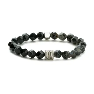 Pulsera de cuentas facetadas de mármol negro con espaciadores de acero de titanio estilo