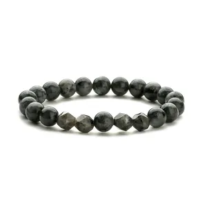 Natürliches 8mm Labradorit Perlenarmband mit facettierten Edelstein-Akzenten