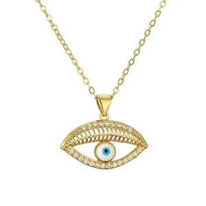 Golden Evil Eye necklace with colorful crystals and bohemian protective pendant