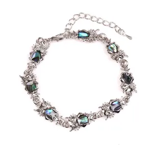 Silbernes Drachen-Armband mit schillernden Perlmutt-Einlagen auf weißem Hintergrund