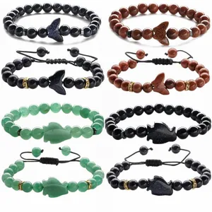 Bracciale di Perline in Pietra Naturale Aventurina Verde Pietra d'Oro Blu Oro Pinguino Farfalla Ciondolo Animale Bracciale Intrecciato Regolabile Gioielli