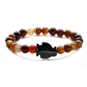 Blue sandstone penguin pendant bracelet with tiger eye and natural agate beads