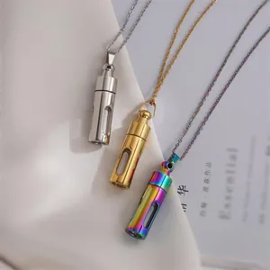 Modische Parfümflaschen-Halskette zum Öffnen in Silber Gold und Regenbogen-Edelstahl