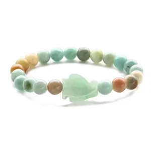 Bracciale di perline con ciondolo pinguino in avventurina naturale e pietre di agata mista