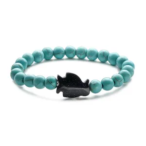 Blue sandstone penguin charm beaded bracelet with turquoise natural stone beads