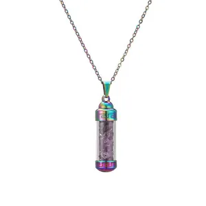 Collier flacon de parfum arc-en-ciel avec améthystes et motifs grecs traditionnels