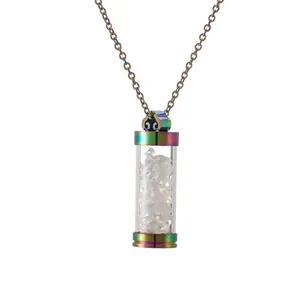 Collier flacon de parfum arc-en-ciel avec pierres de cristal naturel blanc à l'intérieur