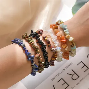 Handmade natural crystal chip bead bracelets for women featuring multi-color stone set