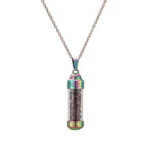 Pendentif bouteille de parfum arc-en-ciel avec éclats de pierres naturelles