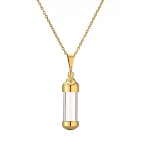 Halskette mit goldener Parfümflasche aus Edelstahl und transparentem Steinkammer
