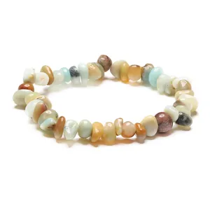 Handmade bracelet with natural mixed crystal stone chips featuring irregular rose quartz beads