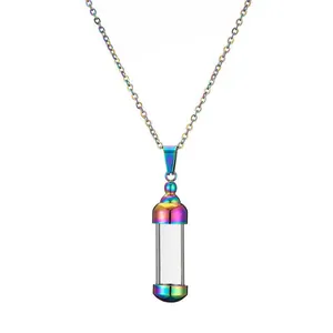 Regenbogenfarbene Edelstahl-Parfümflaschen-Halskette mit bunten Natursteinen für Damen